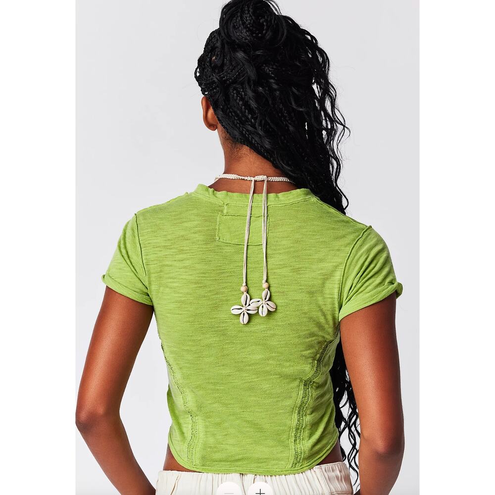 We The Free Lime Green Baby Tee Y2K Boho Fitted Summer Top Small - Picture 6 of 6